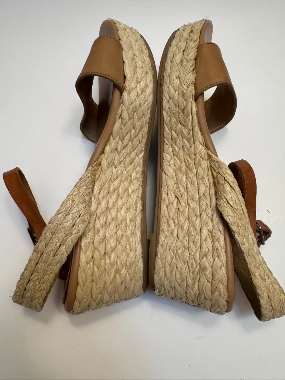 Matt Bernson Tan Leather Espadrille Platform Wedge Coastal Summer Sandals